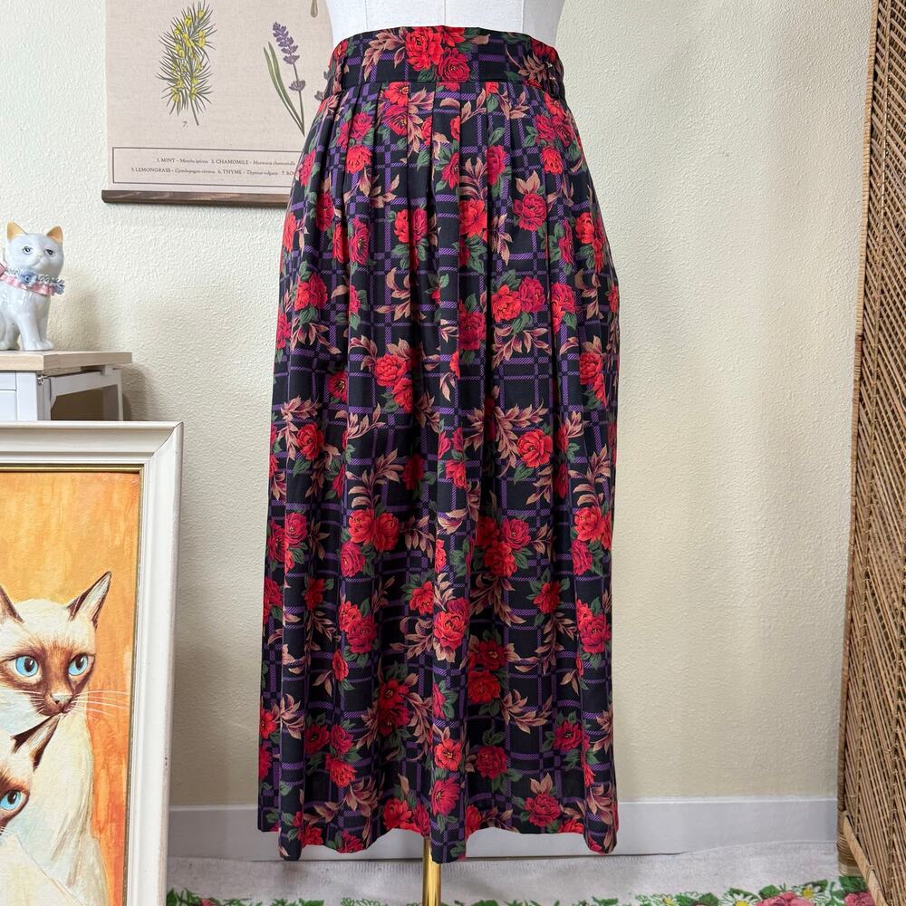 Vintage 80s 90s Dark Floral Maxi Skirt Whimsigoth Witchy Fairy Grunge XL 16
